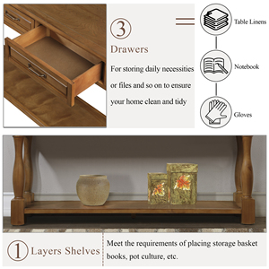Table console en bois de 63 pouces avec 3 tiroirs et 1 étagère, table d'entrée, table de couloir, table de canapé, extra épaisse, facile à assembler - Product Image 4