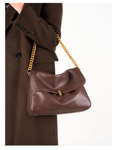 Fashion <b>Large</b> Size Khaki Underarm One Shoulder <b>Bags</b> for Women Luxury Unique Leather Plain <b>Crossbody</b> <b>Bags</b> with Gold Chain - Product Image 1