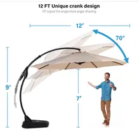 Sonnenschirm 12 FT Advanced Curvy Aluminium Offset Regenschirm/Patio Cantilever Regenschirm mit Sockel