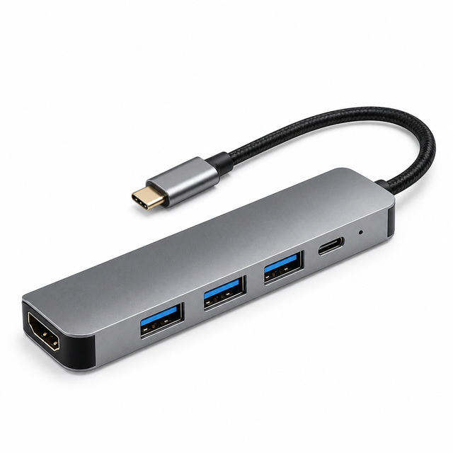 5 in 1 USB-C Hub with for 4K PD Charging USB 3.0/2.0 Ports Aluminum Alloy in Stock