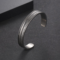 Pulsera de hombre de plata tibetana color acero con diseño geométrico de espiga de trigo, forma de C abierta, joyería CZ056