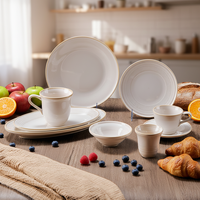 Service de vaisselle élégant en céramique et porcelaine écologique ST Crockery Cream White pour la présentation de steaks dans les restaurants et hôtels