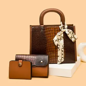 Grosir Set tas tangan wanita produsen dompet kustom tas tangan mode tas mewah kulit Pu tas tangan wanita baru 2024