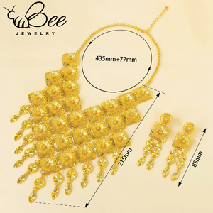 Ensemble de bijoux de mariage hypoallergéniques plaqués or 24 carats, collier et boucles d'oreilles style fleur indienne, résistant au ternissement, pour femmes - Product Image 6