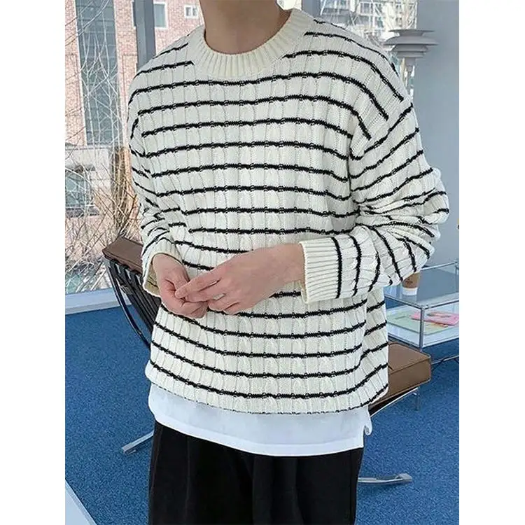 Fabricant de gros Pull surdimensionné à rayures décontractées pour hommes Pull en tricot personnalisé pour hommes