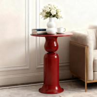 Mesa Auxiliar de Acero Rojo de Estilo Italiano, Ligera y de Lujo, con Almacenamiento Móvil para Apartamentos Pequeños, Sala de Estar, Mesa de Noche, Mesa para Té