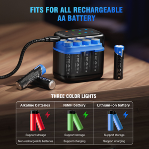 АА батареи с зарядным устройством, перезаряжаемая литиевая батарея АА со встроенной зарядной коробкой для хранения, поддержка зарядки NiMH-Battery - Product Image 3