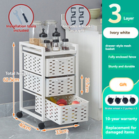 Chariot de rangement métallique durable noir et blanc à tiroirs, étagère de rangement pour la cuisine, les légumes, les fruits et la vaisselle