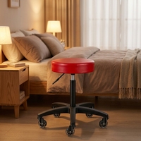 Nouvelle Arrivée Tabouret Pivotant à Roulettes Réglable avec Siège Rembourré en Mousse PU, Base en MDF et 5 Roulettes à Glisse Lisse pour Cosmétologie