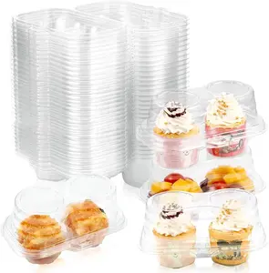 Double Cupcake Container 2 Compartment Hinged Plastic Clear Bakery 2 Muffin Takeout Holder