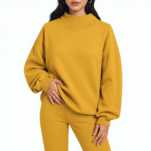 Women Oversized Mockneck Fleece <b>Sweat</b> <b>Top</b> Sherpa Soft Finish Thermal Weight Loose Body Rib Knit Cuffs Fashion Clothing - Product Image 1