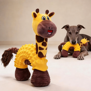 Large Dog Chew Toy Teething Durable Rubber <b>Plush</b> Novelty Cartoon Cute Giraffe Design Sound-Making Self-Entertaining Features - Product Image 1