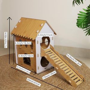 Cachette pour petits animaux - hérisson ou souris - <span class=keywords><strong>Cabane</strong></span> <span class=keywords><strong>en</strong></span> <span class=keywords><strong>bois</strong></span> ventilée pour cochon d'Inde avec plusieurs portes - Product Image 6