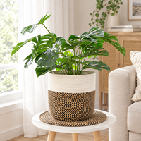 Panier à plantes en corde de coton naturelle, rond, tissé à la main, pour plantes d'intérieur, pots à fleurs et jardinières