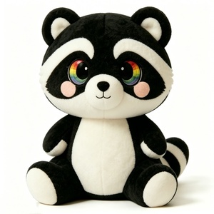 ตุ๊กตาแรคคูนนั่งน่ารักแบบสั่งทำพิเศษ ตุ๊กตาสัตว์นุ่มสีดำขาวพร้อมตาสีรุ้ง ตุ๊กตาแรคคูนป่า - Product Image 1