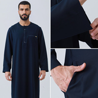 Nouvelle Tunique Émiratie Bleu Marine 2026 pour Hommes, Robe Arabe Musulmane, Kandura de Dubaï, Dishdasha, Vêtement Islamique, Ramadan, Aïd, Jubba, Qamis