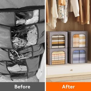 Clothes Storage <b>Bins</b> <b>with</b> Metal Frame, Stackable Storage Box, Foldable Clothing Storage <b>Bins</b> <b>with</b> <b>Lids</b>, <b>with</b> Clear Window - Product Image 3