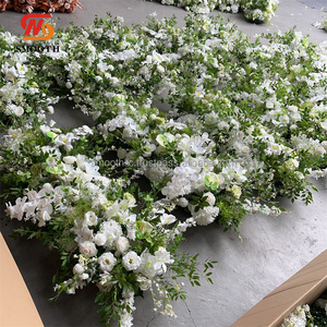 Ensemble de panneaux floraux en soie lisse pour chemin de table d'angle, avec plantes naturelles blanches et vertes, pour mariage - Product Image 2