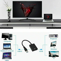 Câble adaptateur USB 3.0 vers HDMI noir, mâle vers femelle, vidéo 1080P HD, convertisseur adaptateur PC pour TV HDTV avec audio