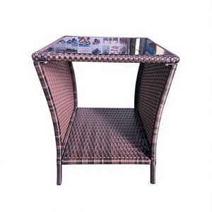 Table basse moderne et tendance de haute qualité, résistante aux intempéries, KD avec plateau en verre trempé pour jardin, terrasse extérieure, cour - Product Image 1