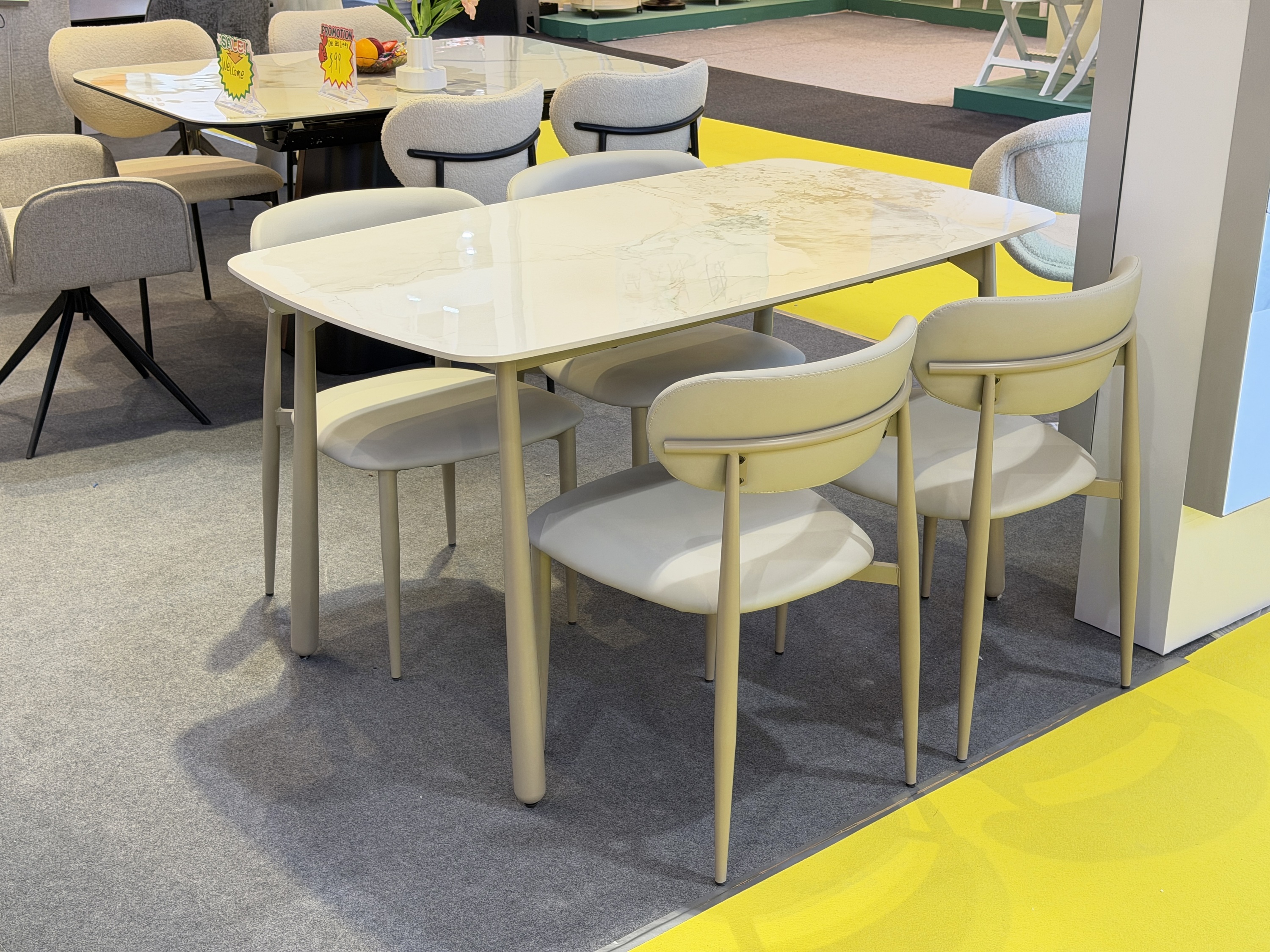 Modern European White 5-Piece Dining Set – Stone Top Table & PU Wood Chairs - View 2