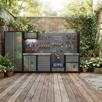 Système d'armoires de garage 8 pièces en direct d'usine avec armoire haute, coffres mobiles, établi en acier inoxydable et panneau perforé complet