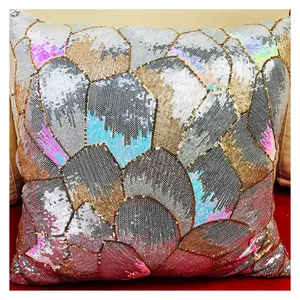 卸売幾何学的なバックスキン虹色のスパンコールはパーティーの装飾のための枕ケースクッションカバーを投げます