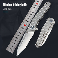 Couteau de poche tactique de qualité supérieure en acier M390, manche en titane, usinage CNC, lame pliante, 60HRC