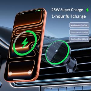 Soporte de Carga Inalámbrico para Automóvil de 25 W, Súper Rápido, Magnético, con Refrigeración por Aire y Luz RGB Intermitente para Teléfono - Product Image 6