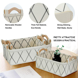 Panier de rangement en feutre personnalisé pour bureau, cosmétiques, maquillage, sous-vêtements, chaussettes, <span class=keywords><strong>soutien</strong></span>-<span class=keywords><strong>gorge</strong></span>, avec poignée en bois - Vente en gros - Product Image 2