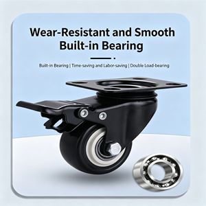 High Load Capacity 1.5 Inch Premium Pu Double Castor <b>Wheels</b> Top Plate Swivel With Lockable Swivel Smooth Rolling For Equipment - Product Image 4