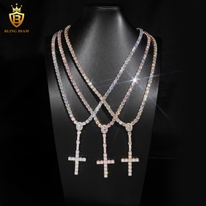Hip Hop Jewelry 925 Sterling Silver <strong>Cross</strong> Style Moissanite Pendant Necklace VVS Moissanite Necklace Tennis <strong>Chain</strong> for <strong>Men</strong> - Product Image 1