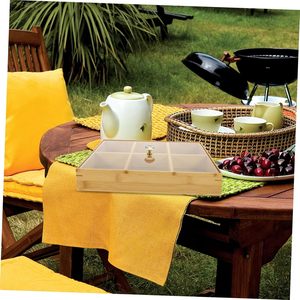 Bamboo <b>Storage</b> <b>Tray</b> With Lid 6 Compartments Rectangle Snack Organizer Kitchen Use - Product Image 4