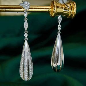 Pendientes de Lágrima Largos de Oro de 18K con Diamantes de Xinfly, Joyería Fina para Mujer, Novia, Compromiso, Boda - Product Image 4
