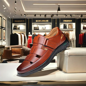 Scarpe Eleganti da Uomo Business Casual <span class=keywords><strong>in</strong></span> Pelle con Suola Piatta <span class=keywords><strong>Sandali</strong></span> Estivi Traforati con Suola Morbida Antiscivolo Personalizzabili <span class=keywords><strong>per</strong></span> Anziani - Product Image 2