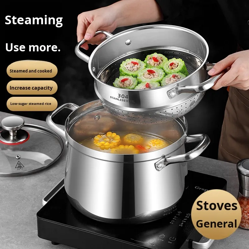 304 Thickened Stainless Steel Single-Handle Multifunctional Glass Cover Dishwasher Safe Sustainable Modern Gas Soup Pot · image 2