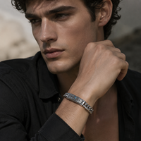 Bracelet à maillons épais en acier inoxydable oxydé antique, avec œil porte-bonheur incrusté de turquoise et fermoir boîte moulé, bijoux pour homme, tenue de motard