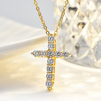 Collier pendentif croix en moissanite 1 carat avec chaîne en câble, sertissage à 4 griffes, argent sterling 925 plaqué or 14 carats pour femme