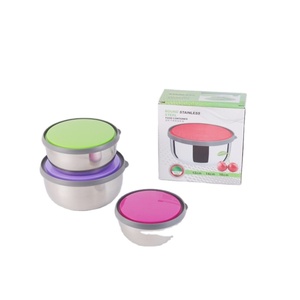 Precook 3 cái thép không gỉ lấy đi ngoài trời giữ tươi Vòng Màu nắp nhà bếp thực phẩm lưu trữ <span class=keywords><strong>container</strong></span> <span class=keywords><strong>Set</strong></span> với nắp đậy - Product Image 2