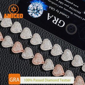 Bijoux fins Hip Hop Cœur Moissanite Diamant 13mm Argent Or rose mélangé Chaîne cubaine Bracelet - Product Image 2