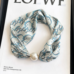 Pañuelo largo de poliéster con estampado floral y hebilla magnética, con perlas, para mujer, para protección del cuello, tipo pañuelo de cuello. - Product Image 6