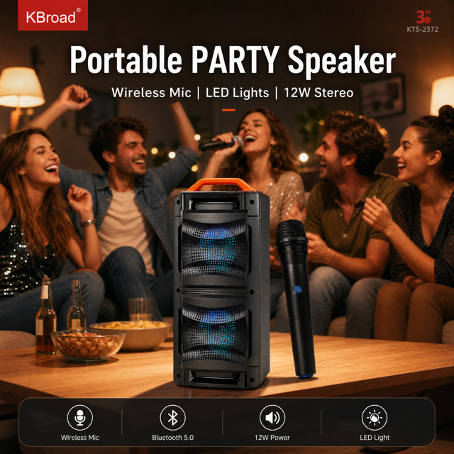 Portable Trolley Party Speaker 1200mAh Woofer RGB Lights Wheels and Wireless Karaoke Microphone Speaker