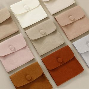 Microfiber Jewelry Pouch 8x8cm Luxury Small <b>Gift</b> Bags With Snap Button <b>Envelope</b> Style Packaging - Product Image 6