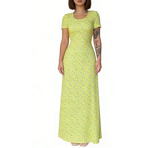 Women's Floral Print Short Sleeve Maxi Dress - <b>Tie</b> <b>Back</b> Bodycon Casual Dresses Fashion - Product Image 4