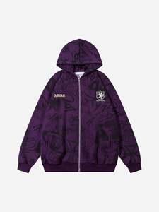 Sudadera con Capucha para Hombre, Corte Regular, 100% Algodón, Forrada, con Estampado de Grafiti, Cierre de Cremallera, Estilo Urbano, Otoño - Product Image 4