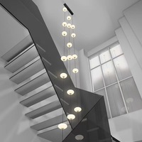 Nordique minimaliste fer longue hauteur réglable acrylique boule ronde chaîne LED suspension lumière pour escalier moderne Villa Duplex Loft