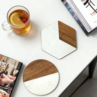 Ensemble de dessous-de-verre carrés écologiques en bois d'acacia naturel moderne et en marbre blanc, épaisseur 10 mm, plateau, support de table