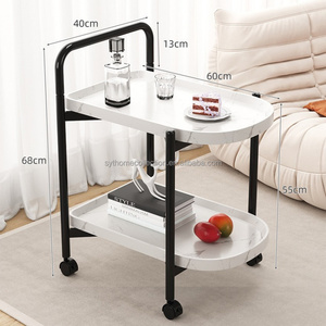 Mesa de centro de <span class=keywords><strong>Metal</strong></span> ligera y duradera al por mayor, mesa de aperitivos móvil para dormitorio con almacenamiento, mesa auxiliar de sofá sencilla de 2 capas - Product Image 2