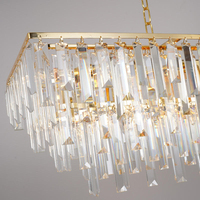 JYLIGHTING Lustre rectangulaire de luxe doré en cristal, avec prismes verticaux superposés et maillons de chaîne, grand luminaire suspendu pour hall d'entrée