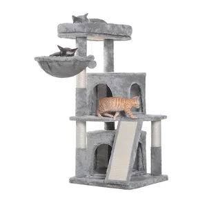 Wholesale Custom Light Grey Plush Large Cat Scratching Post Tree Scratcher Sisal Pet Bed Play Condo Luxury Cat Tree Tower